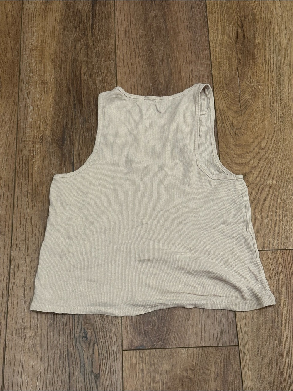 SHANY Beige Ribbed Tank Top with Script Graphic - Picture 3 of 3